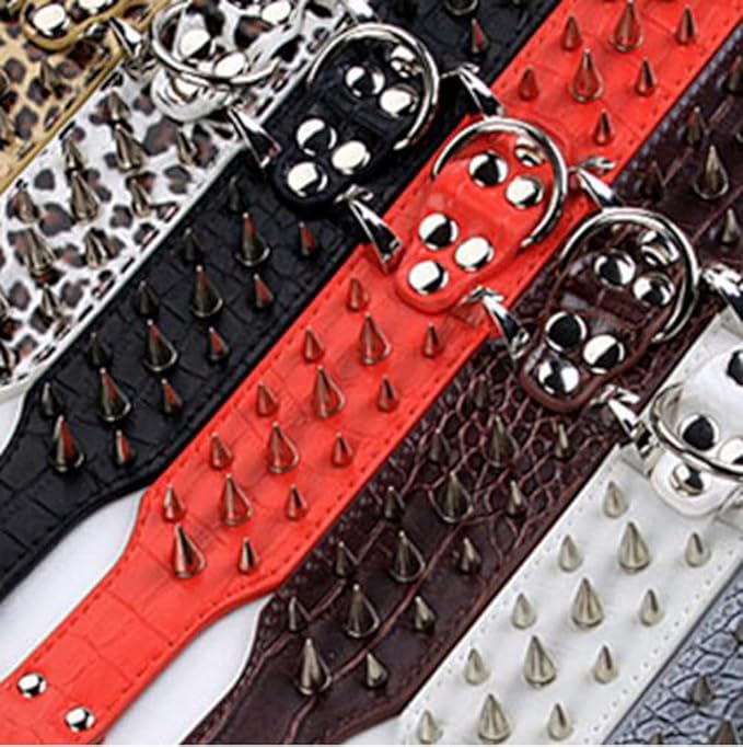 Serijoars Spiked Studded Dog Collar, PU Leather Dog Collar, Adjustable Pet Collars for Medium or Large Breed Pet (S, Red5)