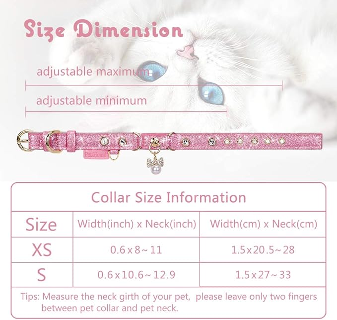 PetsHome Cat Collar, Dog Collar, [Bling Rhinestones] PU Leather Adjustable Pet Collar with Luxury Pendant for Big Cat and Small to Medium Dog Small Pink