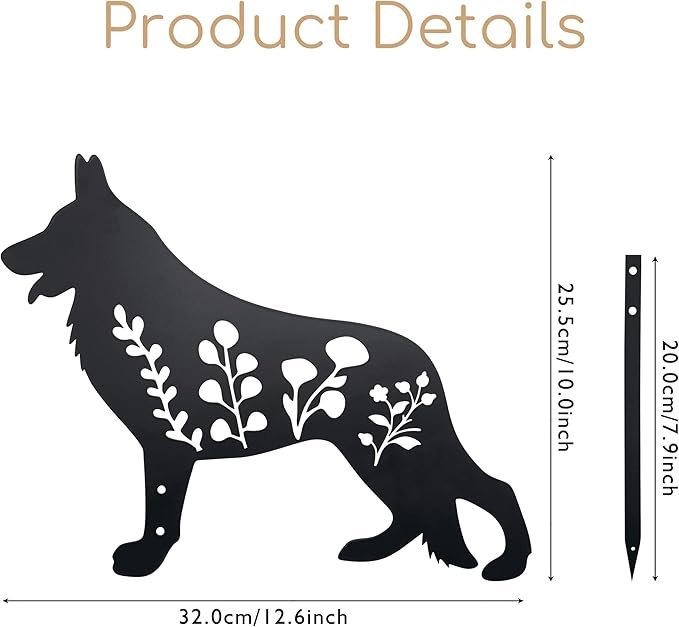 German Shepherd Garden Stake - Handcrafted Outdoor Decor for Dog Lovers, Durable Yard Art Statue