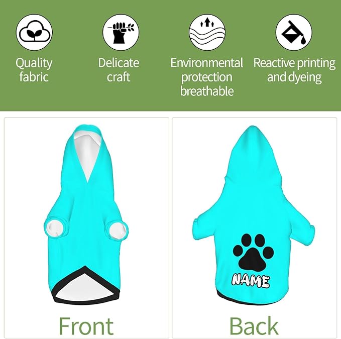 Custom Dog Hoodie Soft Add Your Own Personalized Photo Text Name Logo Dog Clothes for Puppy Sweatshirt Hooded for Small Medium Large Dogs Girl/Boy Cats Cyan