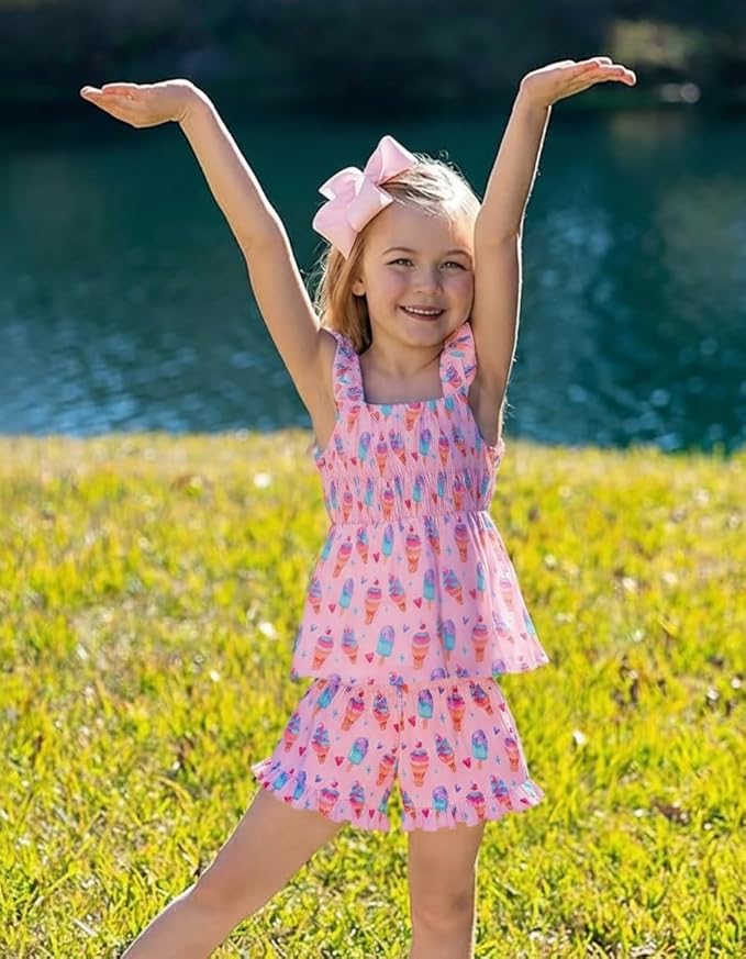 Toddler Baby Girls Summer Clothes Outfits Ruffled Sleeve Dinosaur Shirt Leopard Tops and Shorts Pants Sets 2PCS