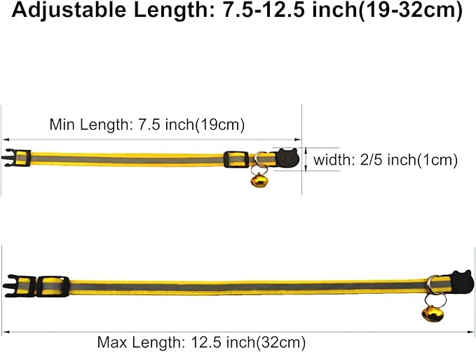 14 Pack Breakaway Cat Collar with Bell, Reflective Kitten Collar for Girl Boy Cats, Safety Buckle Adjustable 7.5-12.5 Inch, 0.4 Inch Width Lightweight, Pet Gifts (Yellow)