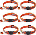 6 Pack Reflective Cat Collar with Bell, Breakaway and Safe Collars for Cats, Nylon, Pet Collar Adjustable19-32cm (Orange)