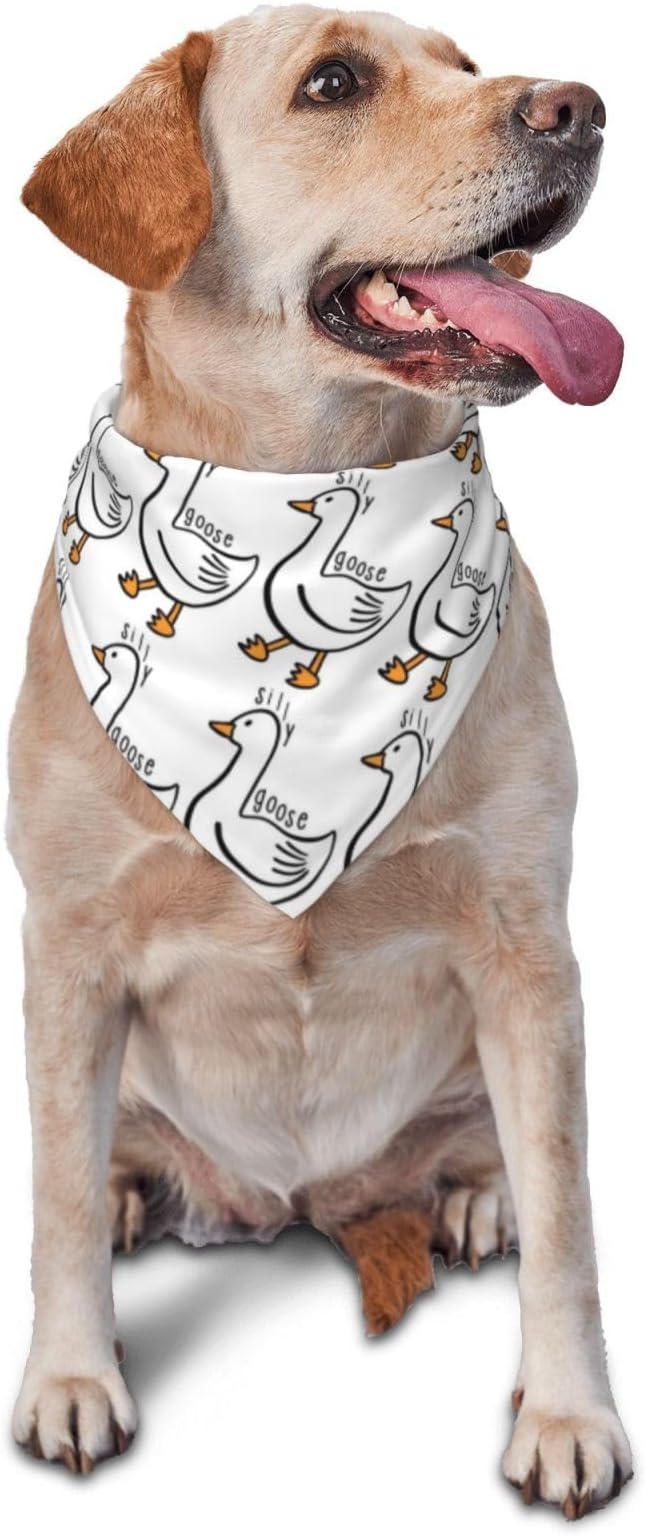Silly Goose on The Loose Triangle Dog Bandana,Summer Bandana Funny Triangle Dogs Scarf Handkerchief Soft Adjustable Puppy Bandanas (White)