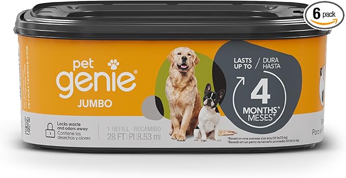 Pet Genie – Jumbo refill – Up to 4 months of supply - Ultimate odor control dog poop bags,(Pack of 6)