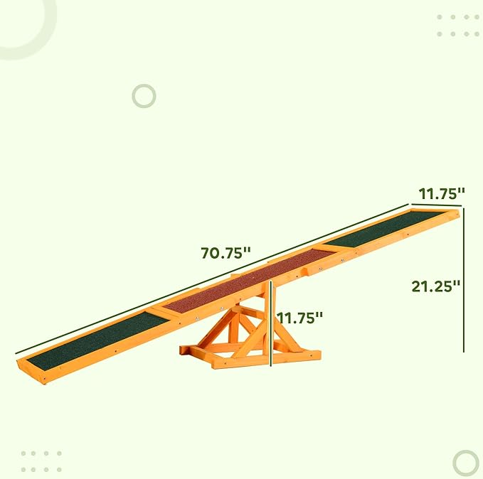 PawHut Wooden Dog Agility Seesaw for Training and Exercise, Platform Equipment Run Game Toy, Weather Resistant Pet Supplies, 71" L x 12" W x 12" H, Natural