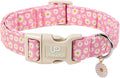 Daisy Dog Collar, Summer Cotton Dog Collar with Quick Release, Gift Pink Collars for Small Medium Large Girls or Boys Dogs Cute Durable Comfortable Pet Collars