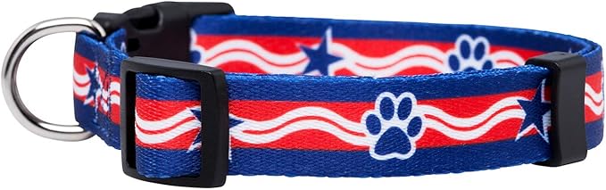 Native Pup American Flag Dog Collar- Red White and Blue- Patriotic Collars for 4th of July, USA- Adjustable Small, Medium, Large Breed Dogs (Medium, Paws)