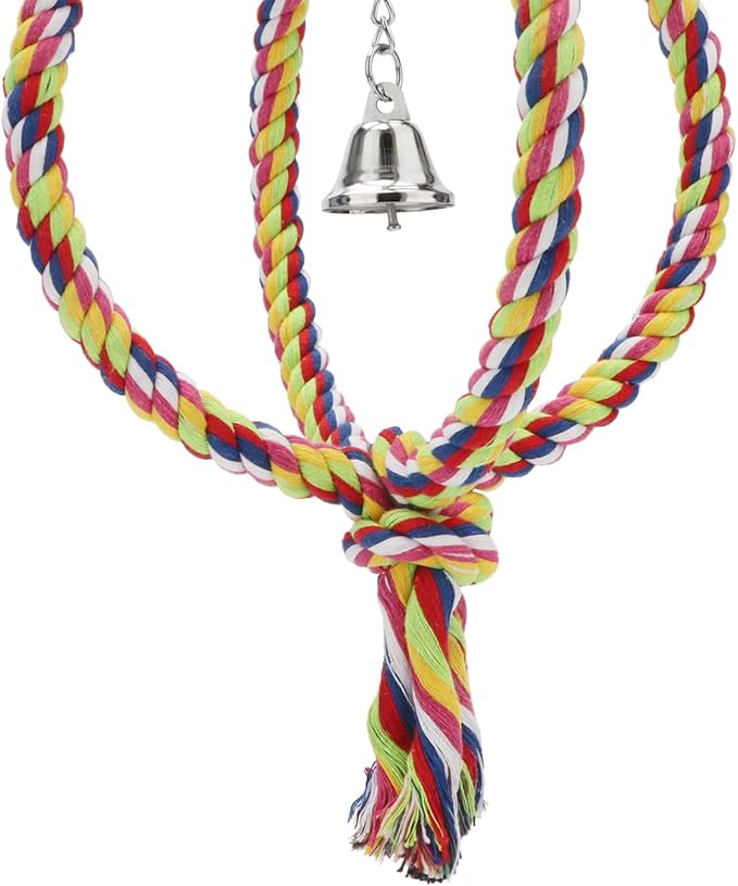 Bird Rope Swing Colorful Perch Climbing Toy for Parrots Budgie Parakeet Cockatiel Cockatoo Conure (8.3 inch)