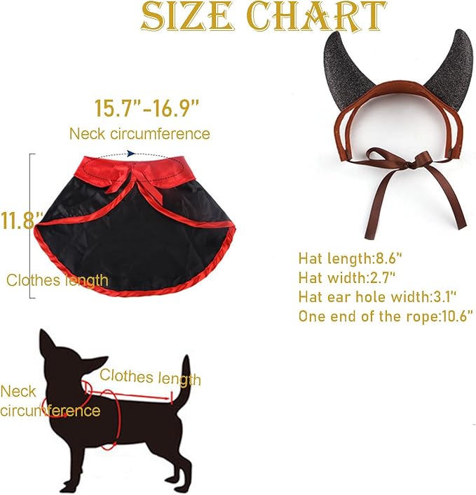 Lionheart glory Halloween Dog Costume with Hatband, Set Pet Wizard Cloak Vampire Devil Halloween Cloak Devil Clothes Outfit for Puppy Small Medium Dogs Cats Holiday Accessory Party