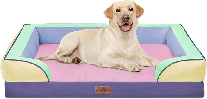 Comfort Expression Orthopedic Dog Bed for Extra Large Dogs 42x30 Inch, Waterproof Egg Crate Foam XL Pet Bed with Removable Bolsters, Dog Couch with Washable Cover & Non-Slip Bottom, Frosted Grape