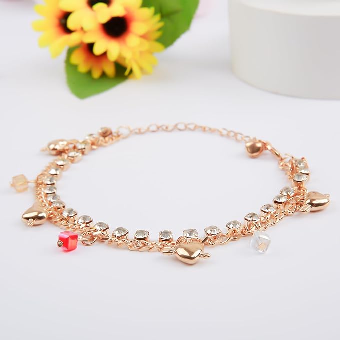 HOWWFALY Dog Collar and Cat Chain Necklace Stainless Steel Adjustable 18K Gold Heart-Shaped Rhinestone Necklace with Bell Accessory for Small Pets Cats Kitten Puppy