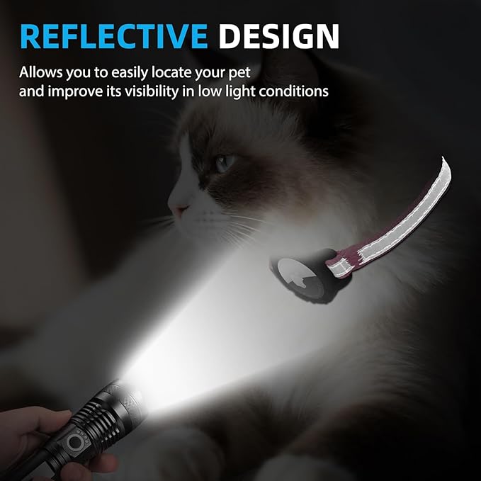Airtag Cat Collar Breakaway with QR Code Name Tag, Reflective cat Collar airtag Holder with Bell, Cat ID Tag Personalized, Ultra-Durable, Adjustable, Quick Release, Fits Small Large Cats, Pink