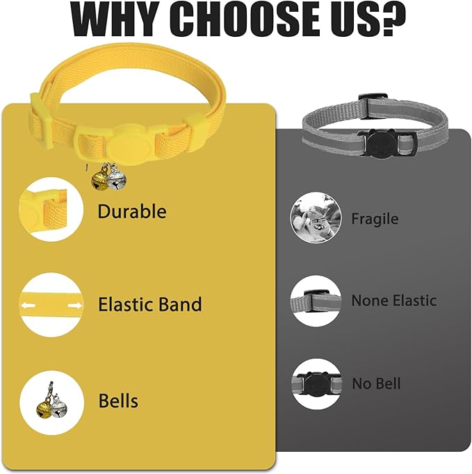 Breakaway Cat Collar with Bell, Safety Buckle Kitten Collar, Elastic Strech Quick Release, Adjustable Lightweight Collars for Girl Boy Cats, Pet Supplies, Accessories, Gifts Yellow