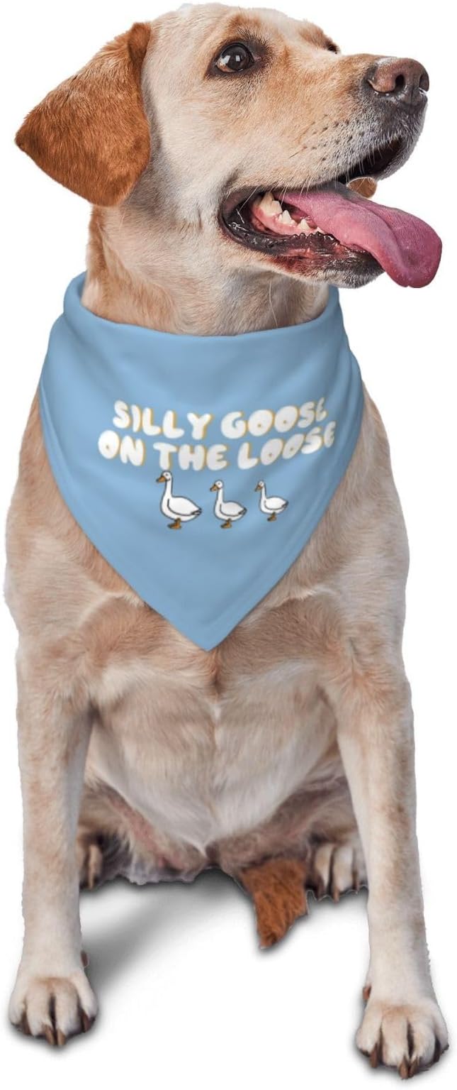 Silly Goose on The Loose Triangle Dog Bandana,Summer Bandana Funny Triangle Dogs Scarf Handkerchief Soft Adjustable Puppy Bandanas (Blue)