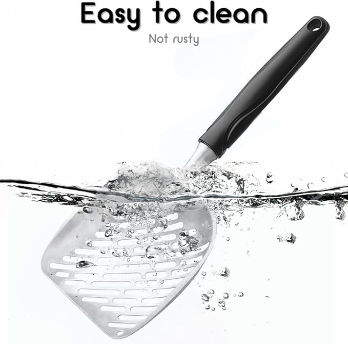 Cat Litter Scoop,Mesh Shovel,Stainless Steel Metal Scoop,Poop Sifting,Mesh Shovel,Suitable for Cat Litter Box(Black)