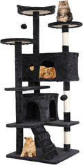 54in Cat Tree Cat Climbing Tower with Scratching Post, Cats House Perch Kitten Tree Condo Wood Playhouse, Pet Trees Tower for Indoor Cats, Dark Gray