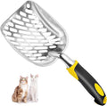 Cat Litter Scoop-Metal Cat Scooper-Long Handle Scoop,Cat Scooper-Poop Sifting-Mesh Shovel-Suitable for Cat Litter Box, (Yellow)