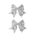 3-inch Sequined Bow Hair Clips For Baby Girls, Toddler, Kids and Young Women Birthday Party Wedding Christmas Occasions Pet Accessories Set of 2 (Silver)