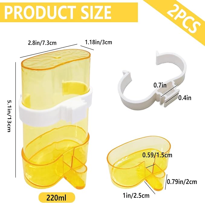 Parakeet Water Dispenser Parrot Water Feeder Bird Seed Container for Cage Cockatiel Cage Accessories Automatic Feeding for Budgies Finch Small Birds 2pcs