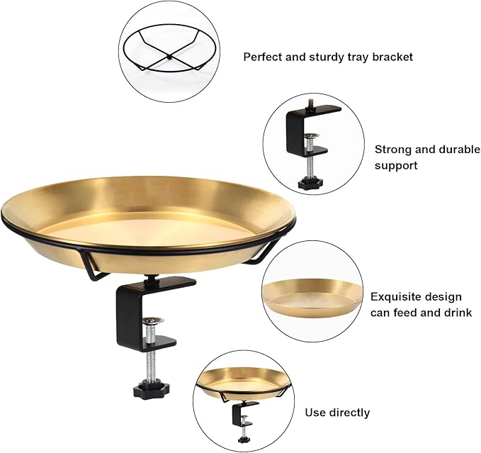 Deck Mounted Bird Bath Bird Feeder Bowl with 1.8 inch Thick Iron Clamp - Detachable Outdoor Decor for Garden Backyard Patio and Deck - Perfect for Attracting Birds