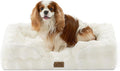 Orthopedic Dog Bed for Medium Small Size Dog, Soft and Warm Faux Fur Sofa for Pet Up to 40 lbs, Foam Bolster Anti-Slip Couch with Washable Removable Cover, M 30x20x6.5 inch, Beige