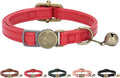 THAIN Leather Cat Collar with Bell Breakaway- Adjustable, Durable, Retro Bell fit Most Cats and Kittens (Red)