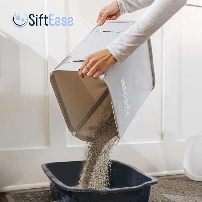 Cat Litter Sifter - SiftEase Litter Box Sifting, Fast Scoop Free Cleaning, Large Sift with Bin for Longer Lasting Litter, Easy Clean Sifting Litter Box Cleaner (Light Grey)