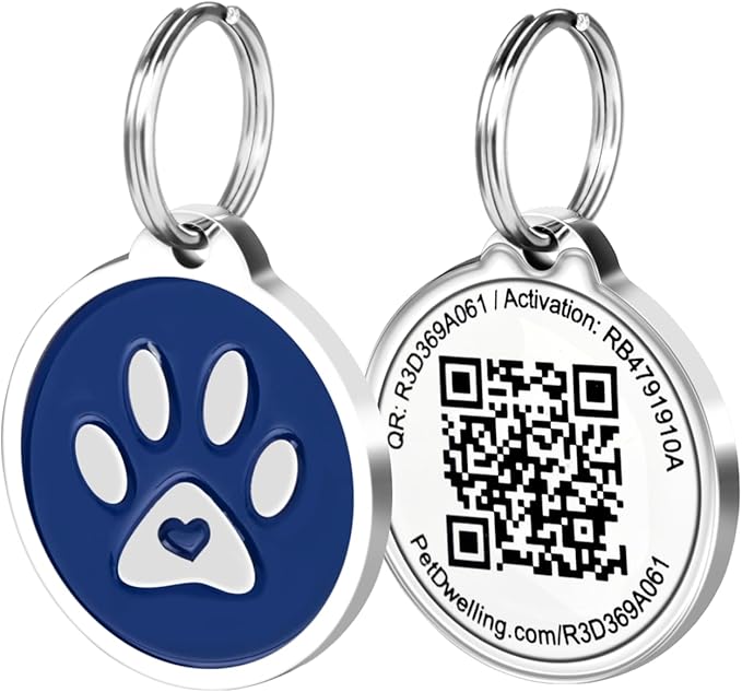 Pet Dwelling QR Code Pet ID Tag – Smart Dog & Cat ID Tags for Pet Safety, Free Personalized Online Profile, Instant Scan Alerts, AI Insights (Blue Paw)