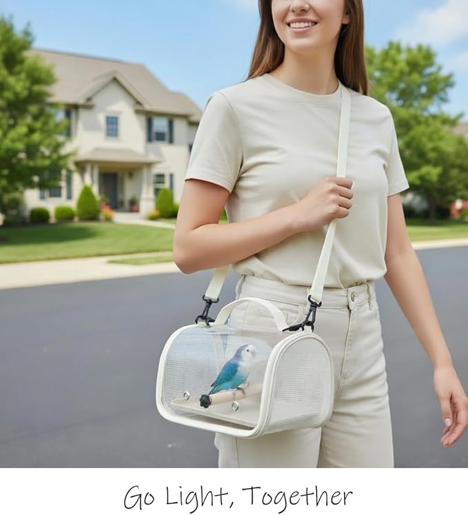 Hands Free Small Pet Cage with Breathable Mesh Windows Parrot Backpack for Vet Visit Shopping Hiking, Clear View Portable Bird Travel Carrier with Easy Clean Removable Tray and Perch