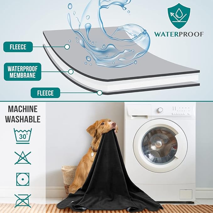 PetAmi Waterproof Dog Blanket for Medium Large Pets Dogs Cats, Pet Couch Cover Protector for Furniture, Reversible Washable Soft Fleece Cat Blanket for Bed Couch Sofa, 40x60 (Black/Gray)