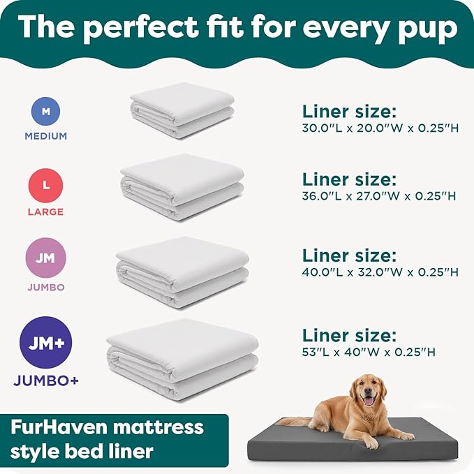 Furhaven Dog Bed Liner Water-Resistant Foam Mattress Protector Cover - White, Large