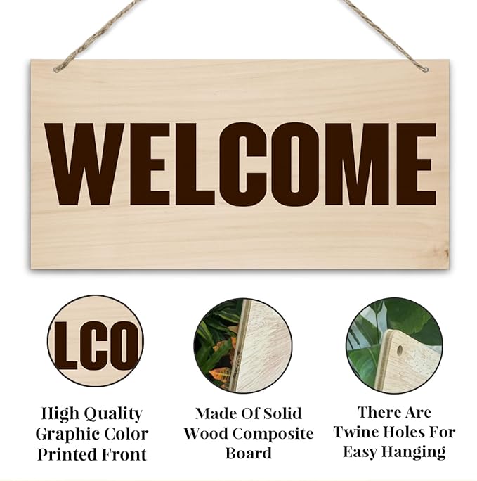 Welcome Sign for Front Door, Welcome Decor Wooden Hanging Sign for Wall Decor, Retro Wood Grain Signs, Rustic Funny Wooden Outdoor Front Door Hanging Decoration 13.8X6.9 inches