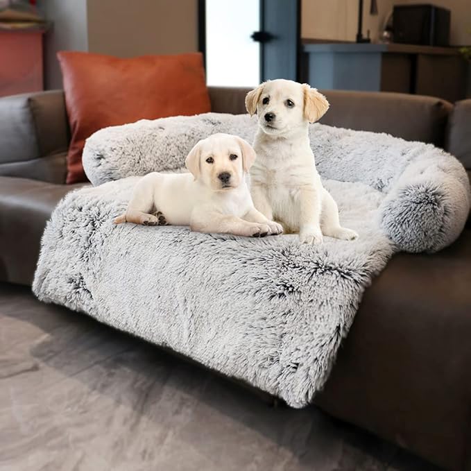 Tinaco Calming Dogs/Cats Bed Mats, Dog Pad Washable Removable Couch Cover, Plush Long Fur Mat for Pets, Waterproof Lining, Perfect for Small, Medium and Large Dogs and Cats (Gradient Gray, 36"x31")