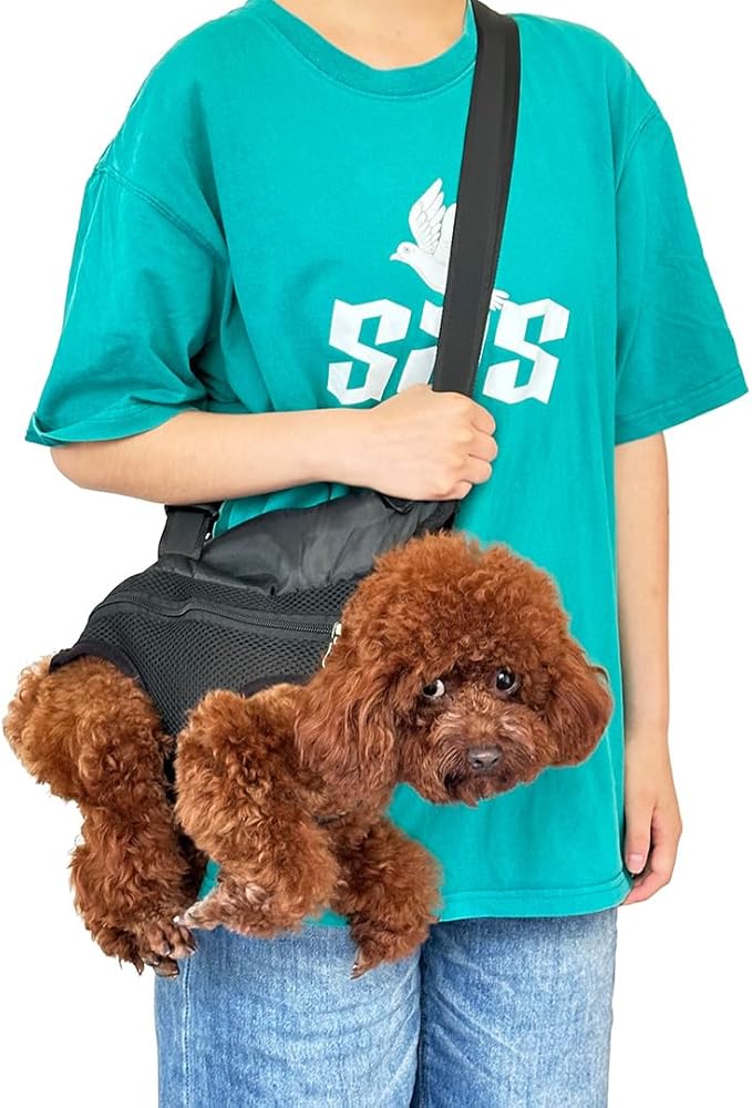 Pet Dog Carrier Backpack, Portable Breathable Mesh Chest Carrier, Polyester Woven Double Shoulder Pet Bag for Outdoor Adventures (Black, Small)