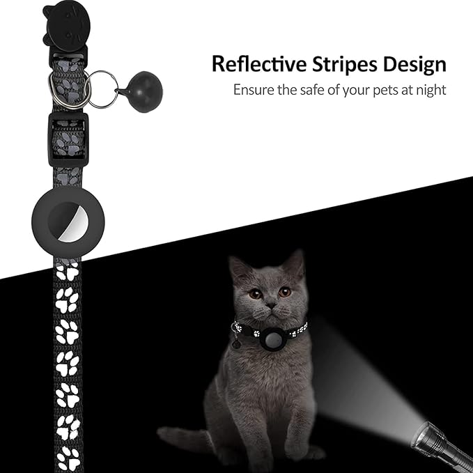 GPS Tracker for Cats, Mini GPS Pet Tracker with Collar, IPX8 Waterproof Cat Trackers Collar,No Monthly Fee,Work with Apple Find My(iOS Only),Smart Trackers for Pets-Black-3