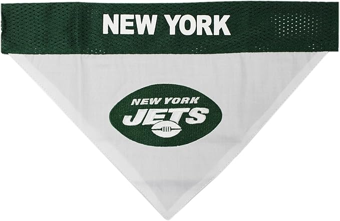 Pets First NFL DOG BANDANA - NEW YORK JETS REVERSIBLE PET BANDANA. 2 Sided Sports Bandana with a PREMIUM Embroidery TEAM LOGO, Small/Medium. - 2 Sizes & 32 NFL Teams available