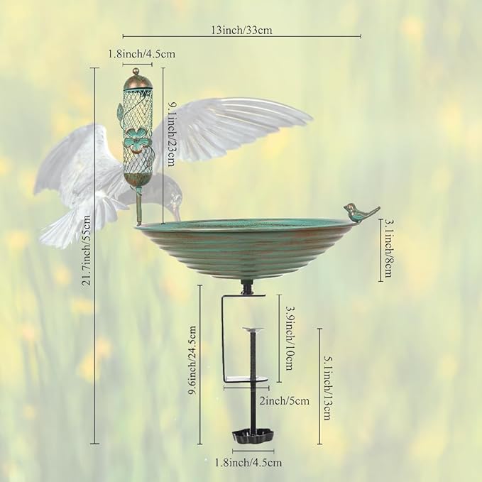 DREAMSOUL 13 Inches Deck Bird Bath, Metal Bird Bath Bowl Unheated with Clamp Detachable, Bird Baths for Outdoors Railing Balcony Garden Decor