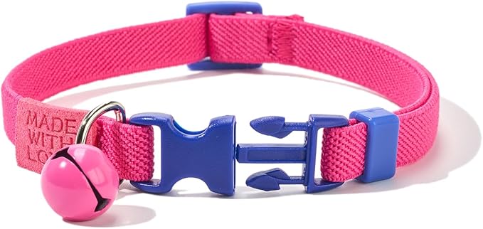 Elastic Cat Collar 2 Pack of Safety Quick Release Cat Collars with Bell Anti-Suffocation Kitten Puppy Collars(Yellow+Hot Pink)