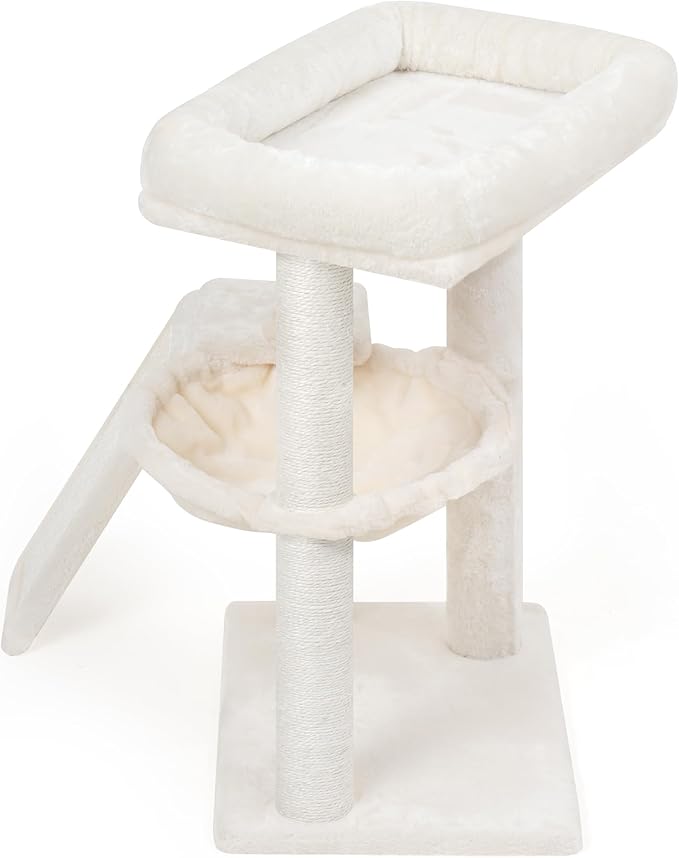 YOUPET Cat Tree with Cat Scratching Post for Indoor Cats, Cat Tower with Scratching Board and Playful Toy Balls, Cat Tree Tower with Cozy Hammock,Beige