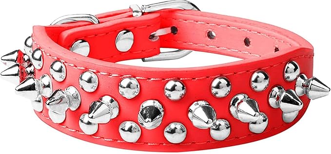 Spiked Dog Collar Soft Pu Leather Mushrooms Rivet Spike Studded Puppy Adjustable Pet Collars for Small Breeds (XS, Red)