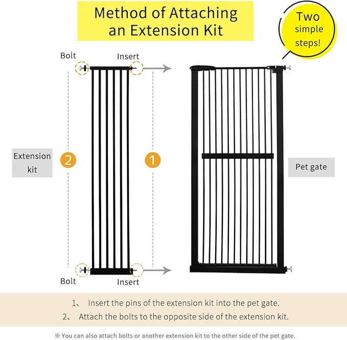 Lumizone Extra Tall Pet Gate 55.12" High Pressure Mounted 12.60" Wide Extension kit 1.37" Gap (Black, 55.12" H x 12.60" W, Extension)