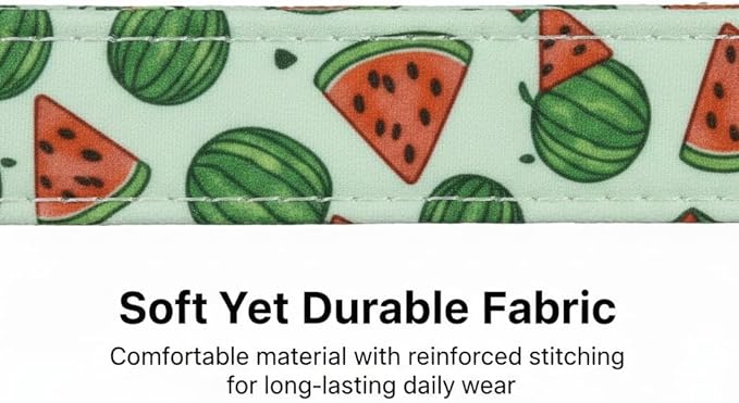 Summer Dog Collar for Large Dogs, Cute Dog Collar with Watermelon Pattern and Pendant, Green Pet Collar with Soft Cotton Fabric and Robust Buckle