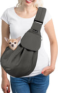 SlowTon Dog Carrier Sling, Thick Padded Adjustable Shoulder Strap Dog Carriers for Small Dogs, Puppy Carrier Purse for Pet Cat with Front Zipper Pocket Safety Belt Machine Washable (Gray S)