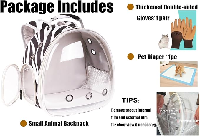 Portable Small Animal Backpack Travel Breathable Pet Carrier Bag Cages for Guinea Pig, Rabbit, Bearded Dragon, Squirrel, Tortoise, Bird, Lizard, Sugar Glider