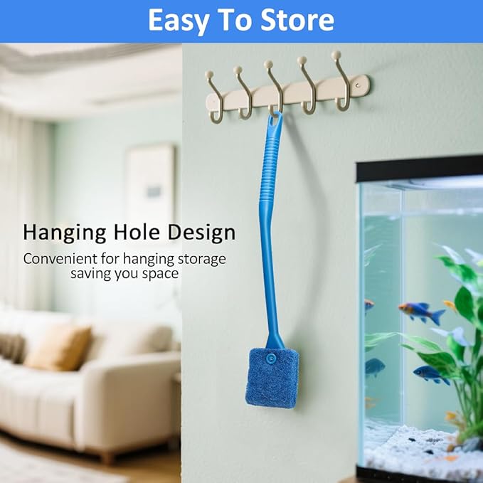 Fish Tank Cleaner with Five Sided Sponge Brush and Long Handle Aquarium Scrubber Alage Scraper for Glass Aquariums Terrarium Home Kitchen