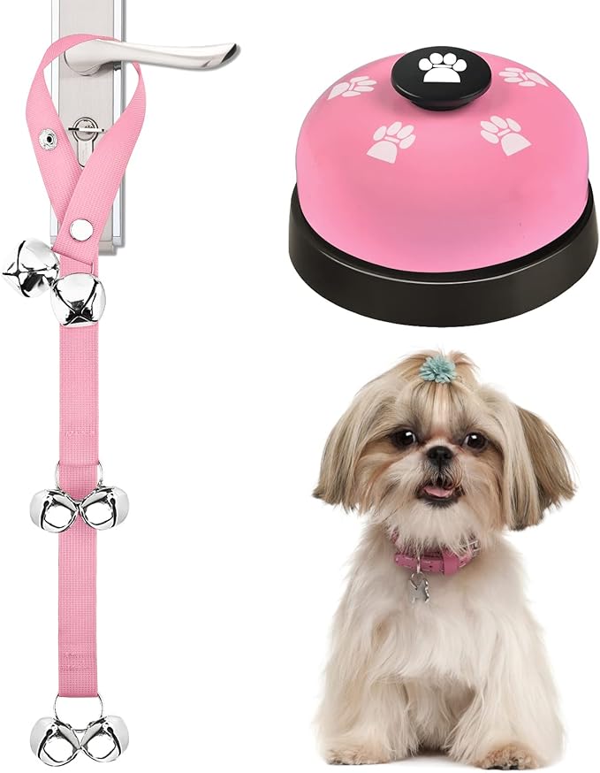 2 Pack Dog Doorbells, Pet Training Bells for Go Outside Potty Training and Communication Device Large Loud Dog Bell Cat Puppy Interactive Toys Adjustable Strap Door Bell (Pink)