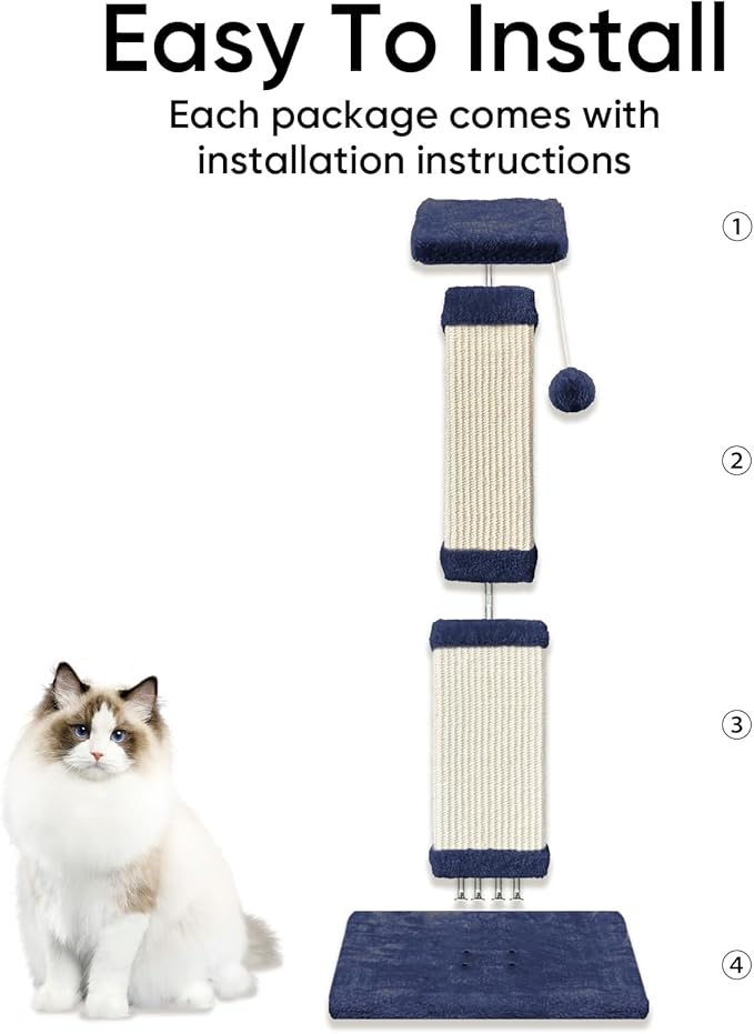 AGYM 32 Inch Cat Scratching Post for Large Cats, Cat Scratcher for Indoor Cats Adults, Sturdy Sisal Scratch Post to Protect Furniture, Blue