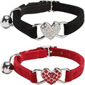 Heart Bling Cat Collar with Safety Belt and Bell Adjustable 8-10 inches for Kitten Cats (Black+Red)