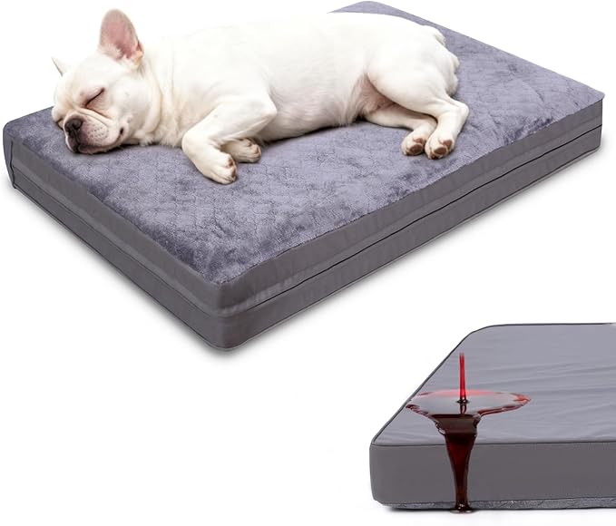 Waterproof Dog Bed for Crate - Outdoor Dog Crate Bed for Small Dogs, Orthopedic Crate Bed for Small Dogs with Egg Crate Foam, Anti-Slip, Reversible & Washable Cover, 23" x 17", Gray